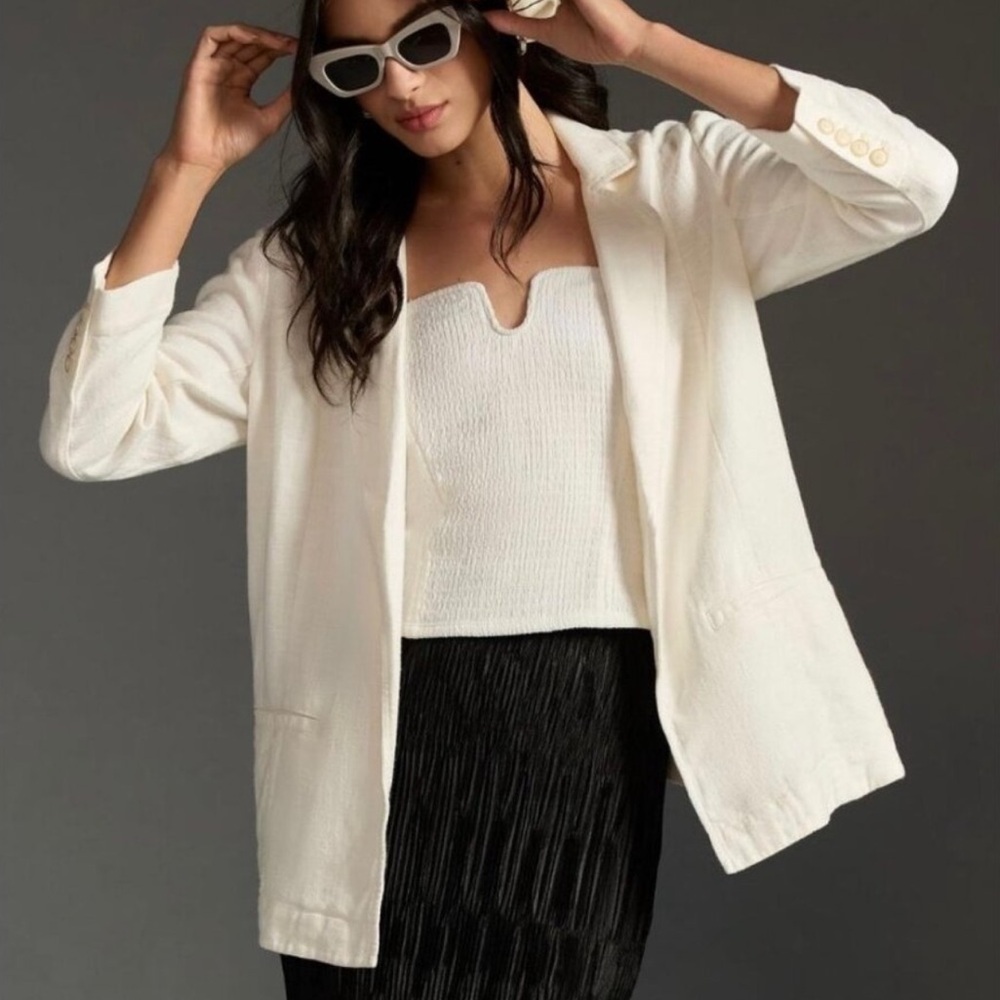 Anthropologie linen Tulip blazer in Ivory Size 8